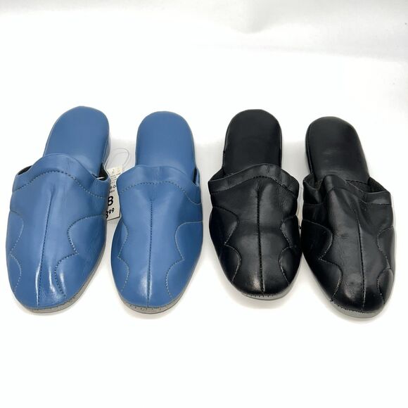 VTG 2 Pairs of Vegan Leather Wedge Heel Mules from 1980s Slip-On House Shoes-NOS - Picture 1 of 8